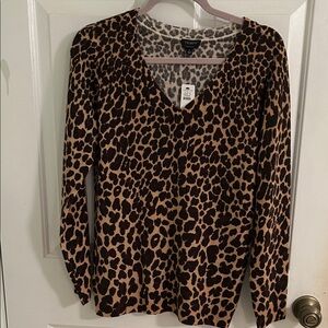 Talbots Brown Leopard Print V-Neck Long Sleeve Top
